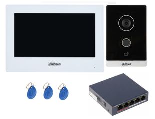 Kit videointerfon IP wireless, 2 megapixeli, acces card Mifare, monitor 7 inci, Dahua KITMM7