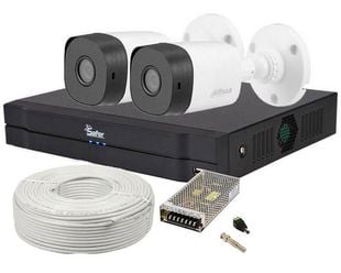 Kit supraveghere video 2 camere, complet, FULL HD, IR 20m, DVR cu AI Safer Dahua
