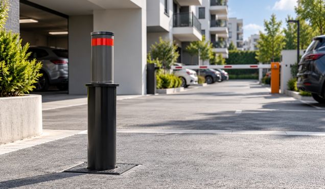 Bolard retractabil pentru limitarea accesului auto