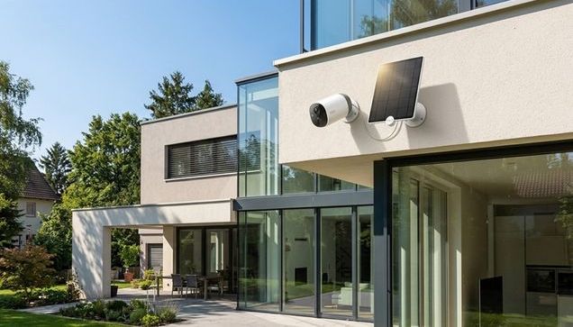 Camera supraveghere cu panou solar montata pe exterior