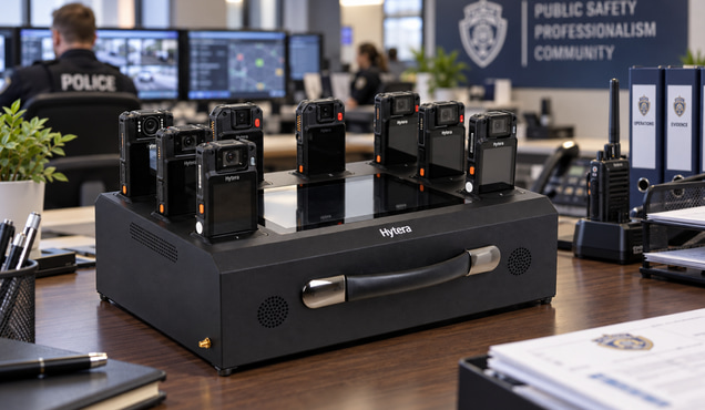 Camere Body Cam profesionale pentru politie si securitate in statie de incarcare