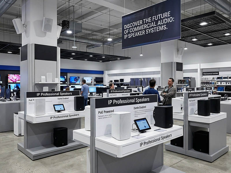 Sistem de sonorizare ambientala cu difuzoare IP intr-un showroom modern