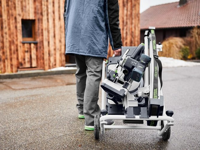 Fierastrau circular stationar cu sanie acumulator si set Festool KAPEX KSC 60 EB 5.0 I-UG-set, 2x acumulatori 18V, motor fara perii, 577958