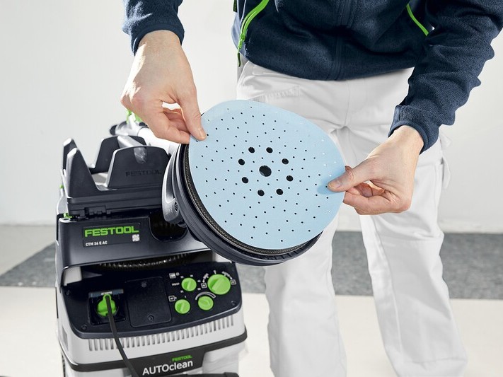 Set slefuitor cu gat lung si aspirator Festool PLANEX LHS 2-M 225 EQ/CTM 36-Set, brat 1,4m, turatie 5000-8500 min, cablu 4m, 400W, 578453