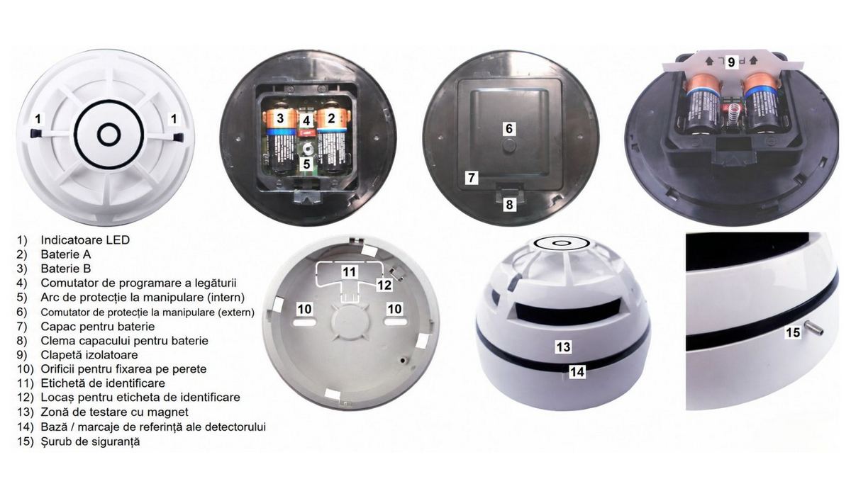 Detector adresabil fum si temperatura incendiu INIM WD300, wireless FireVibes, 2x CR123A, EN54, IP40, WD300 schema tehnicacomponente