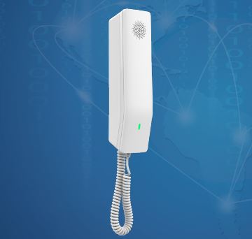 Imagine GHP610 telefon alb cu fir, fundal albastru