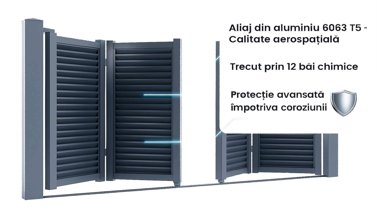Poarta auto bi-fold aluminiu Virtuoso Jaluzea Suprem, 3000x1800mm, gri antracit, vopsit electrostatic, 50-81970163.0 aliaj