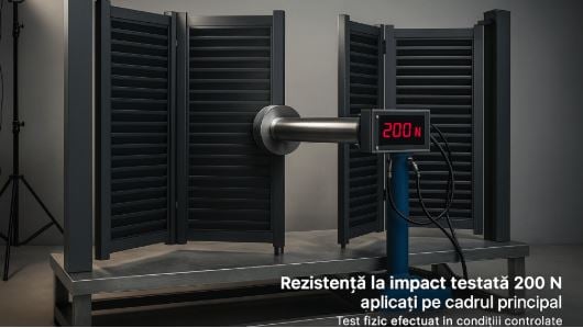 Poarta auto bi-fold aluminiu Virtuoso Jaluzea Suprem, 3000x1800mm, gri antracit, vopsit electrostatic, 50-81970163.0 testat la impact
