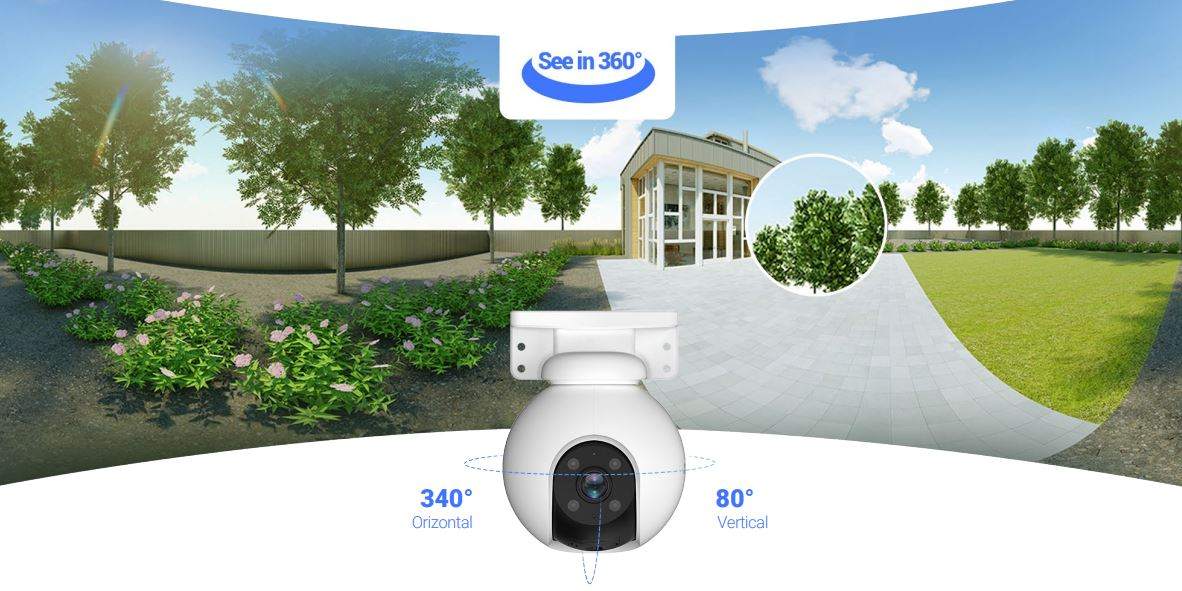 Camera de supraveghere Ezviz CS-H8(3MP,4mm), Wi-Fi, 3MP 2K, vedere panoramica, Iluminare duala, audio bidirectional, alarma, functii AI detectie, slot card microSD