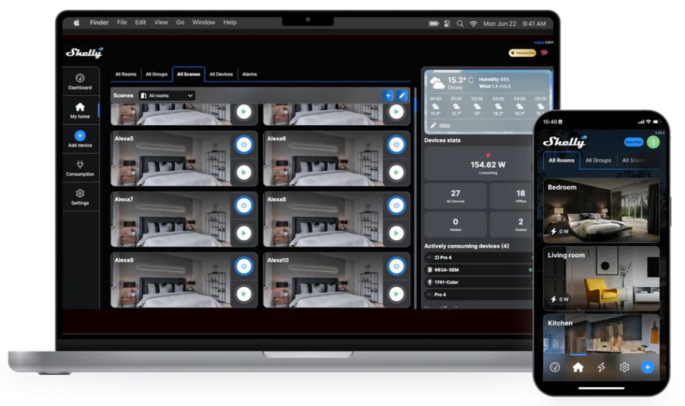 Imagine SHELLY PRO 3EM-120A releu Shelly conectare aplicatie Google Alexa