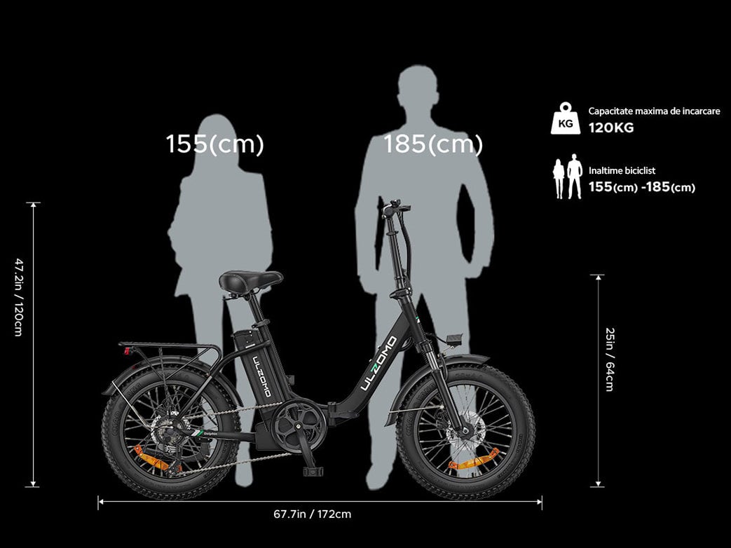 Bicicleta electrica pliabila Ulzomo ULZDPH20-BK 350km