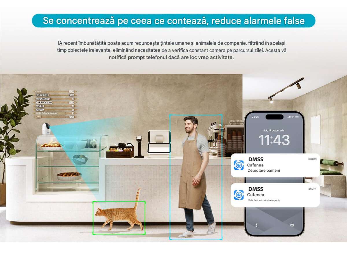 camera Dahua cu detectare AI a persoanelor si animalelor
