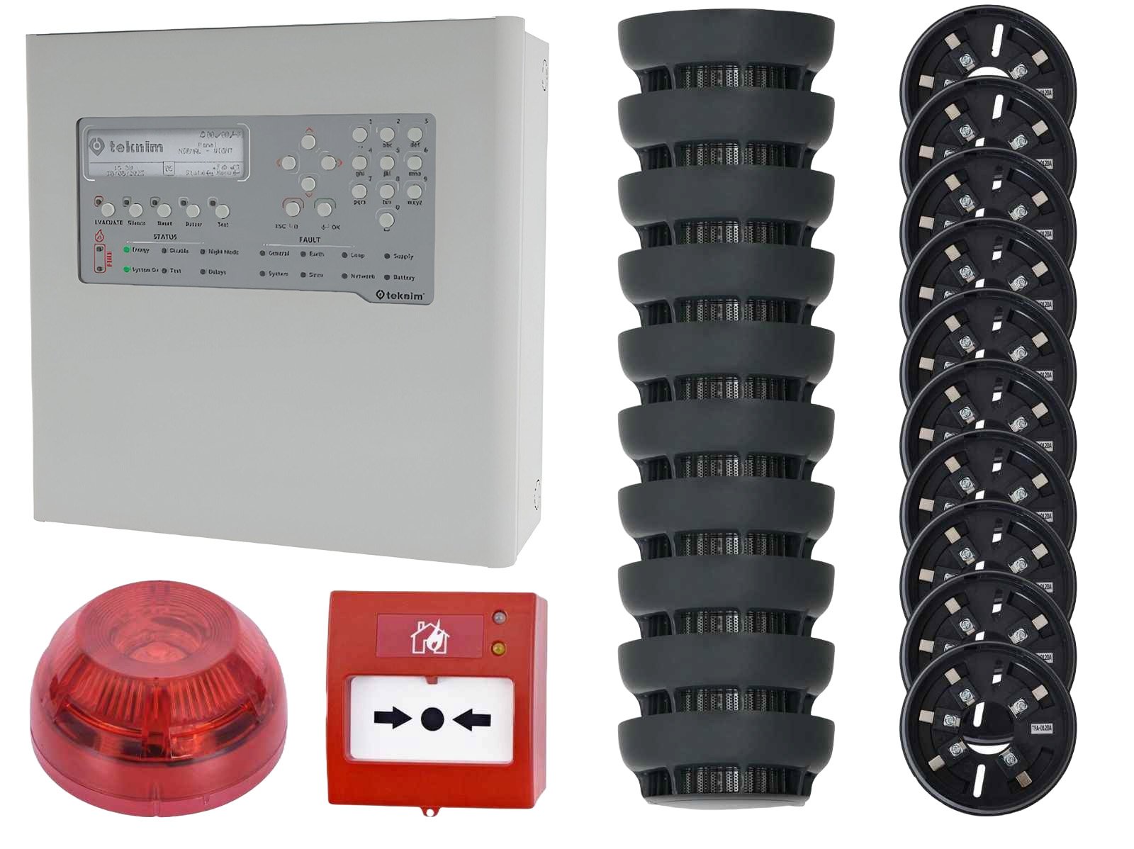 Kit pentru detectie incendiu Teknim, adresabil, centrala, 10 senzori, buton, sirena, soclu, KITADRTEK10ANTRACIT