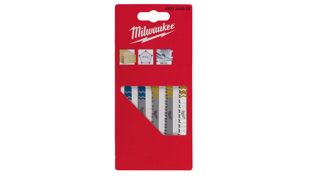Set panze pentru fierastraie pendulare Milwaukee, 5 bucati, sistem prindere cu coada in forma de T, pentru lemn si metal, 4932345825