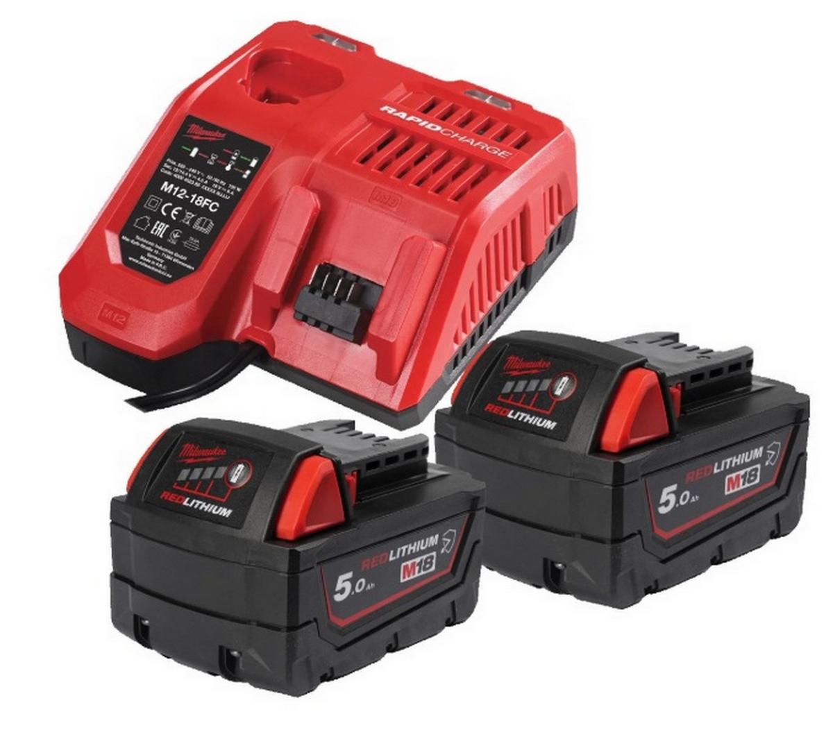 Set 2 acumulatori 5.0Ah si incarcator rapid Milwaukee M18 NRGCR-502, rezistenta la chimicale, 4932479831