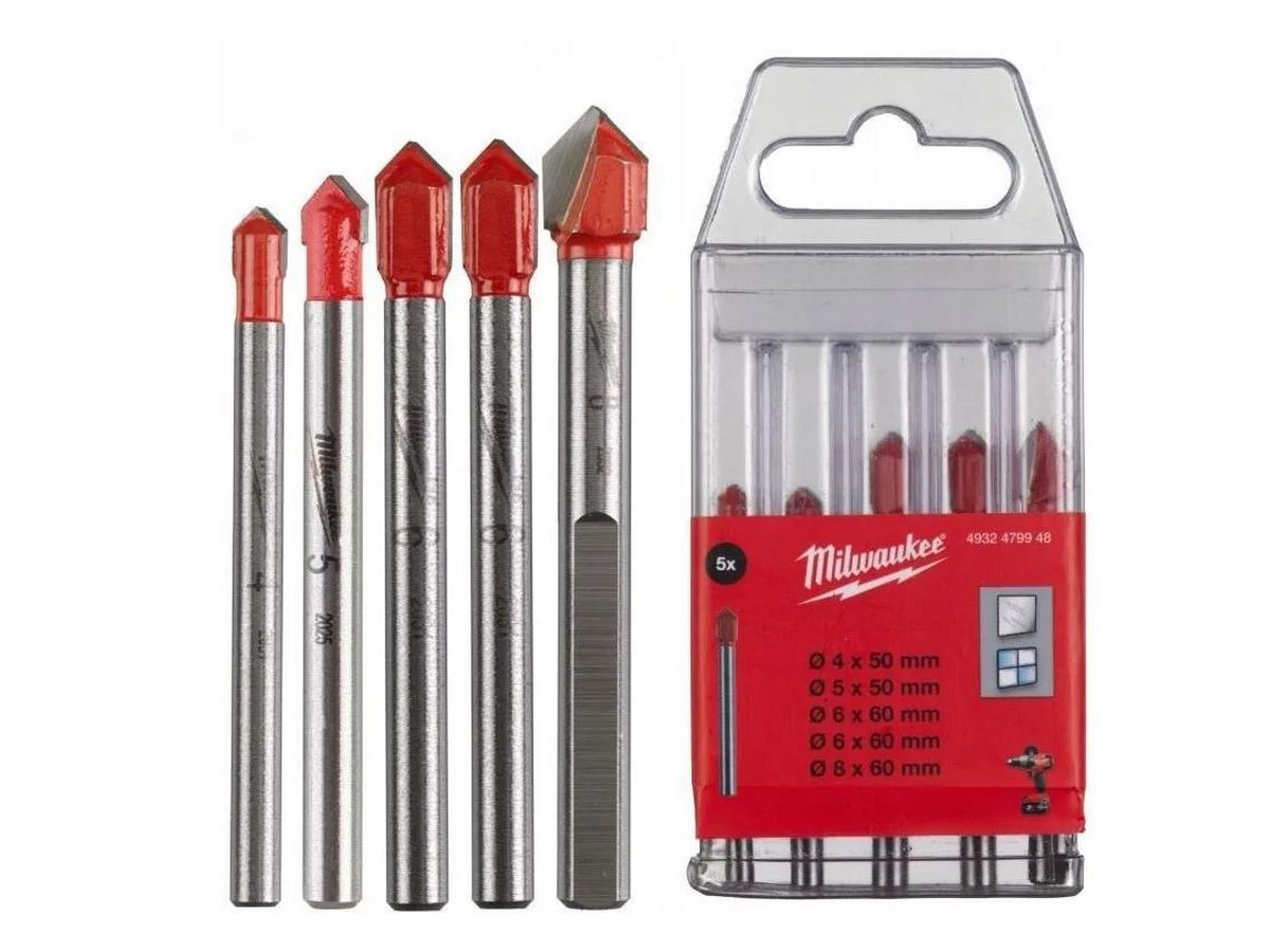 Set burghie Milwaukee pentru sticla si placi ceramice, de la 4x 50mm la 8x 60mm, 4932479948