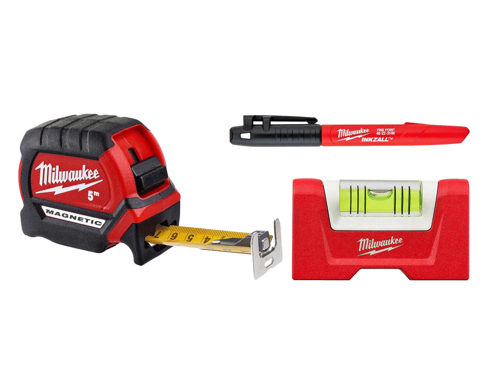 Set marker negru, ruleta magnetica 5m si nivela Milwaukee 4932480552