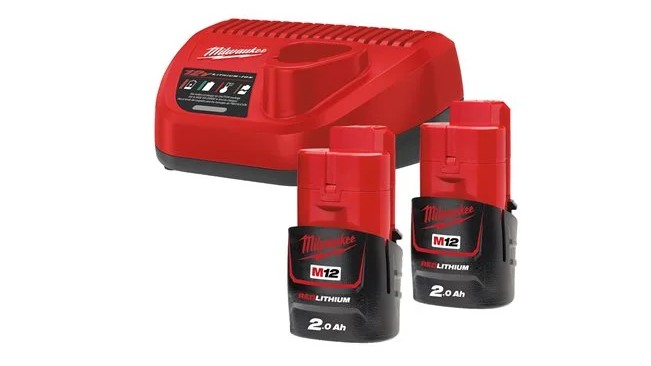 Set acumulatori si incarcator Milwaukee NRG M12, 2x M12 B2 2Ah, 1x C12C, 4933459209