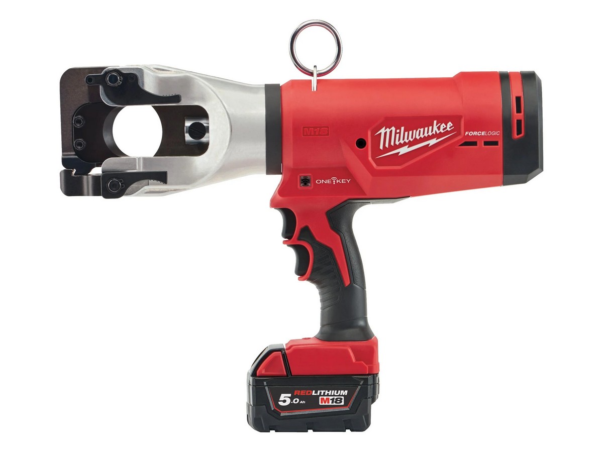 Taietor hidraulic pentru cabluri de 44mm, Milwaukee M18 HCC45-522C FORCE LOGIC, motor fara perii, 2x acumulatori, incarcator, tehnologie One Key, 4933459266
