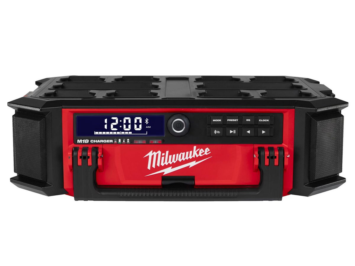 Radio incarcator Milwaukee M18 PRCDAB+-0, amplificator 40W, sunet surround, tuner DAB+, AM, FM, Bluetooth 30m, IP57, compatibilitate Packout, 4933472112