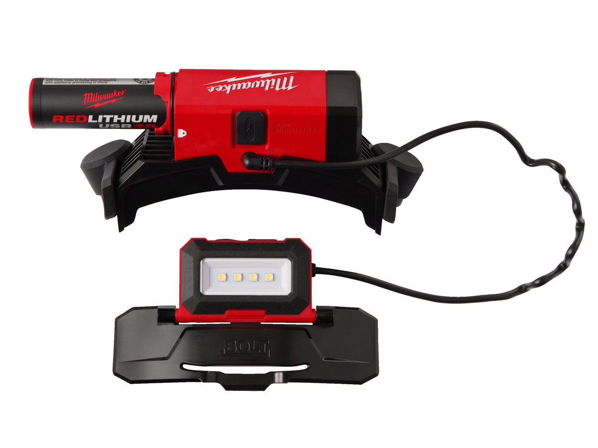 Lanterna pentru casca Milwaukee Bolt, reincarcabila, cablu USB tip C inclus, 600 lumeni, acumulator 3.0 Ah inclus, montare direct pe casca, IP54, 4933479902