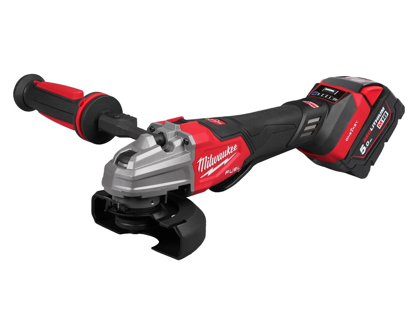 Polizor unghiular Milwaukee M18 FUEL ONE-KEY, 125mm, sistem FIXTEC, 2x acumulatori M18 5Ah, incarcator, cutie depozitare, 4933493553