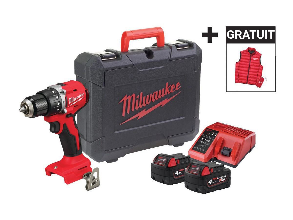 Masina de gaurit compacta Milwaukee M18 BLPDRCMC-402C, motor fara perii, 145mm, 2x acumulatori 4Ah, incarcator M12-M18, carcasa protectie, 4933499458
