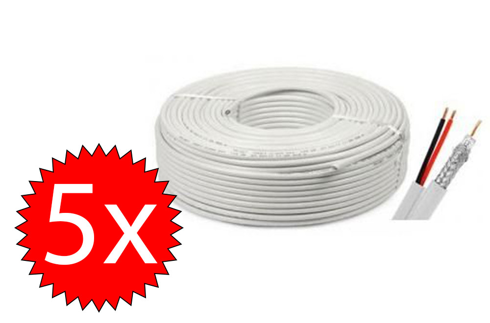 5 ROLE X Cablu coaxial CUPRU RG6 + 2X0,75 alimentare 100M Safer