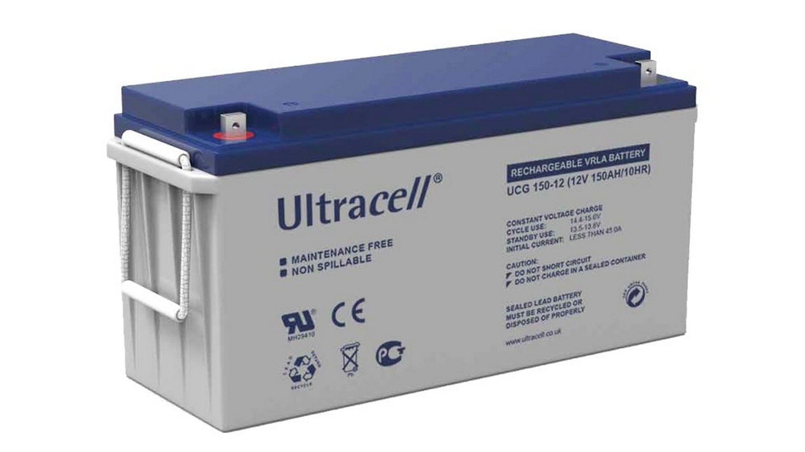Acumulator VRLA Ultracell UCG150‑12, Gel, 12 V, 150 Ah, borne F10/F11