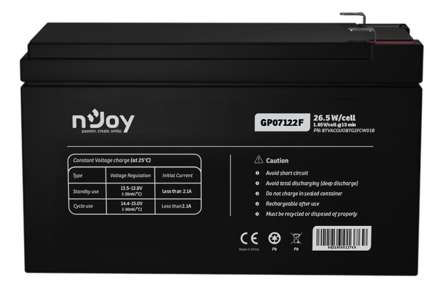 Baterie VRLA AGM, 12V,  pentru UPS-uri, Njoy GP07122F
