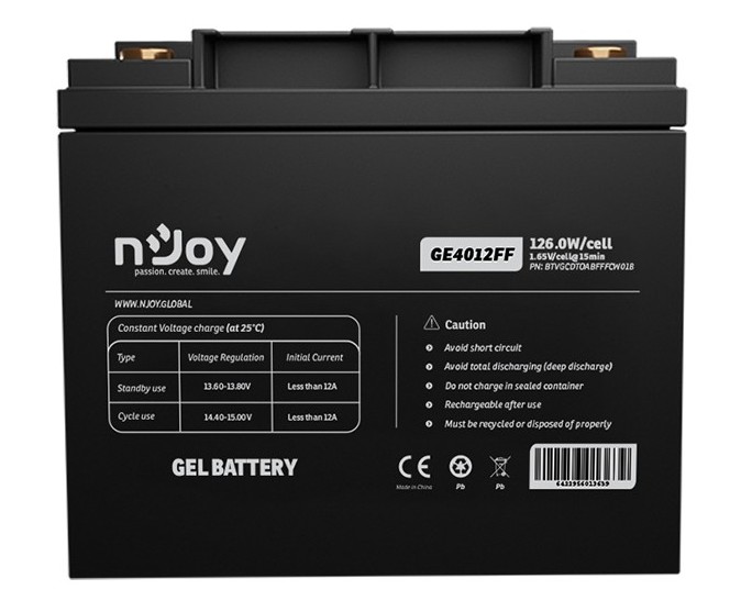 Acumulator VRLA cu gel, 12V, 126W/celula, pentru UPS-uri, Njoy GE4012FF