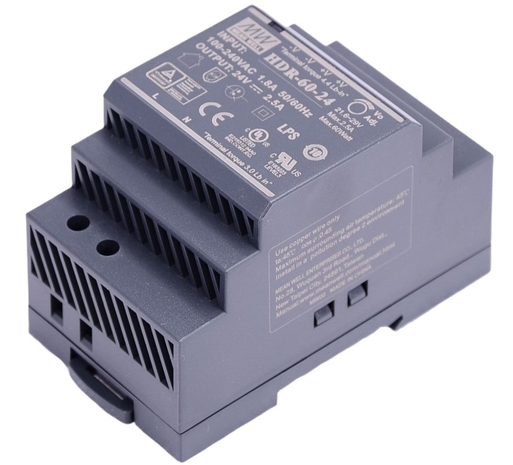Alimentator 24V 60W pentru distributitoare audio video Hikvision DS-KAD706  DS-KAD706-S, DIN Rail, DS-KAW60-2N