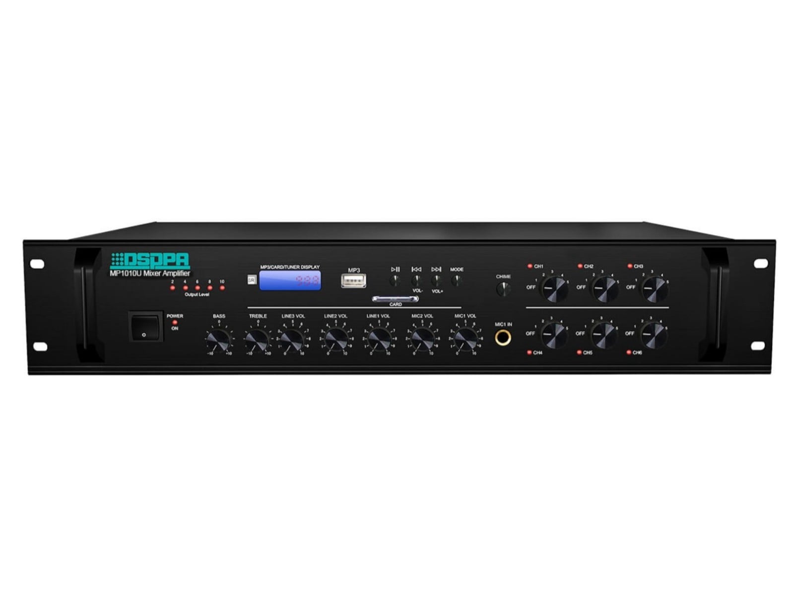 Amplificator audio PA cu mixer DSPPA, 350W, 6 zone, USB, SD, tuner FM, 4 intrari MIC, 3 AUX, iesire 100V, 4-16 Ohmi, AUDA-DSP-MP1010U
