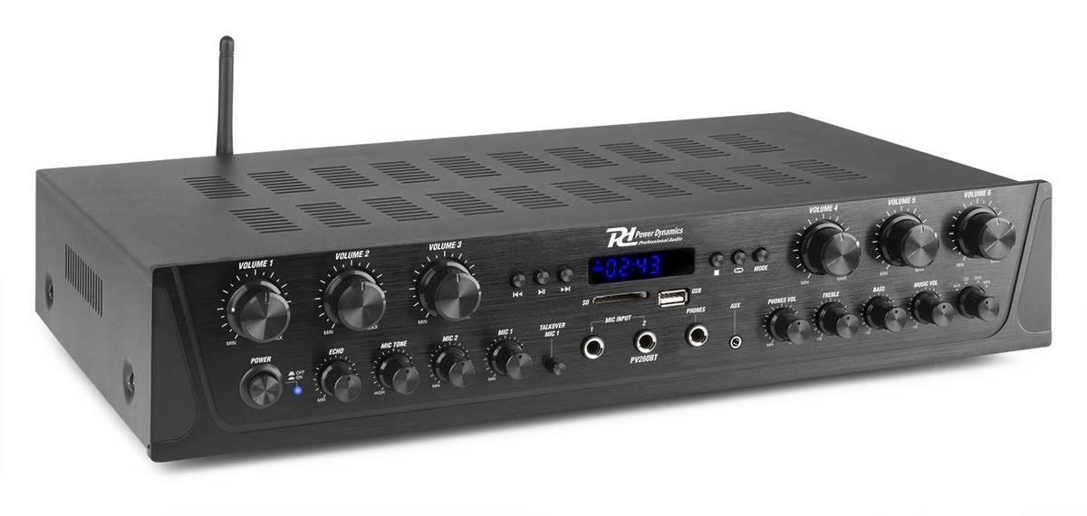 Amplificator audio Power Dynamics PV260BT, 6 zone, 600W, Bluetooth, MP3, port USB, SD, ecran LCD