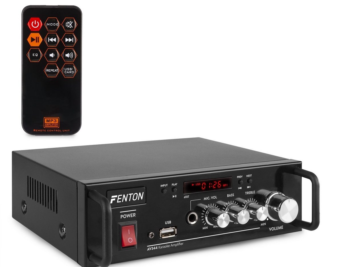 Amplificator karaoke Fenton AV344, cu acumulator 7.4V/1800mAh, 2x 25W, Bluetooth, USB