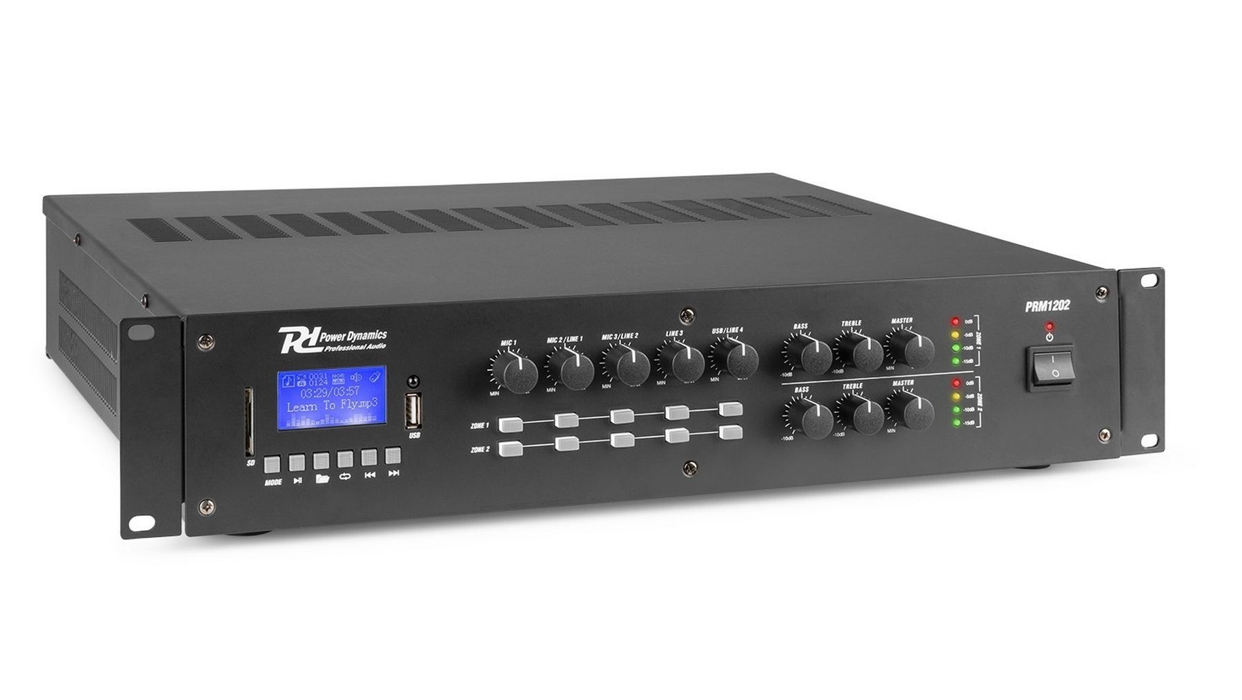 Amplificator Power Dynamics PRM1202, 2 zone, 100V, 240W, Bluetooth, SD, USB