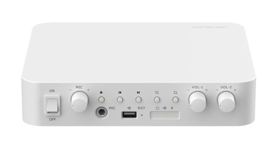 Amplificator cu mixer IP Hikvision DS-QAE1A80G1-VB, 2 zone, 80W, USB/Bluetooth/RCA, intrare microfon, Alarma
