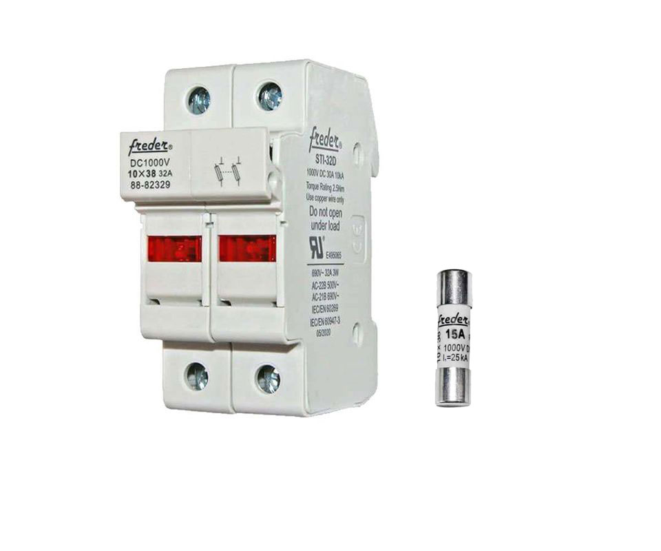 Separator modular 2 poli cu sigurante fuzibile 15A 1000V pentru sistemele fotovoltaice, 2xFUZ15F
