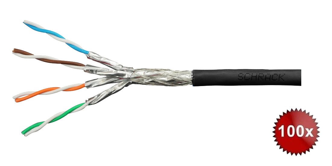 Cablu de retea S/FTP Cat.7, 4x2xAWG23/1, diametru nominal 1.5mm, 100m, Schrack HSKP4233SX100