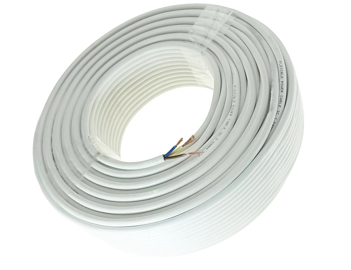 Cablu flexibil de tip MYYM, 3 fire litate cu diametrul de 0.75mm2 din Cupru, Rola 100m, Alb, CU-MYYM3X0.75