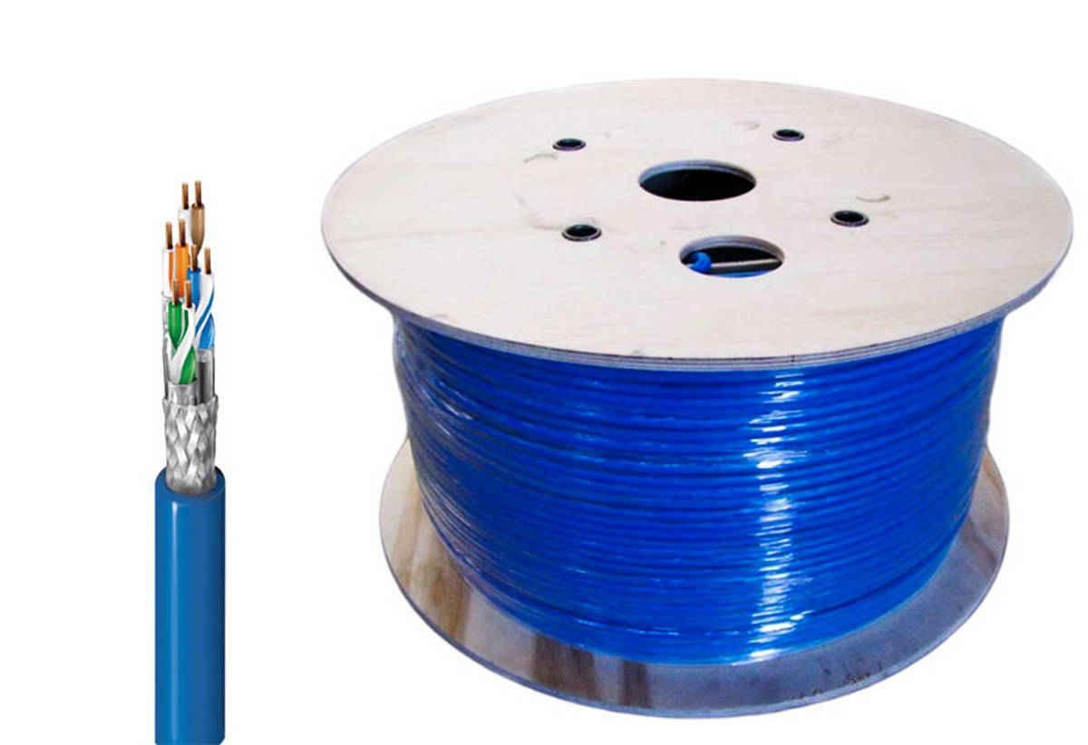 Cablu de retea S/FTP Cat6a din cupru, 23AWG, LSZH, tambur 500m, albastru, Belden 2202ELY