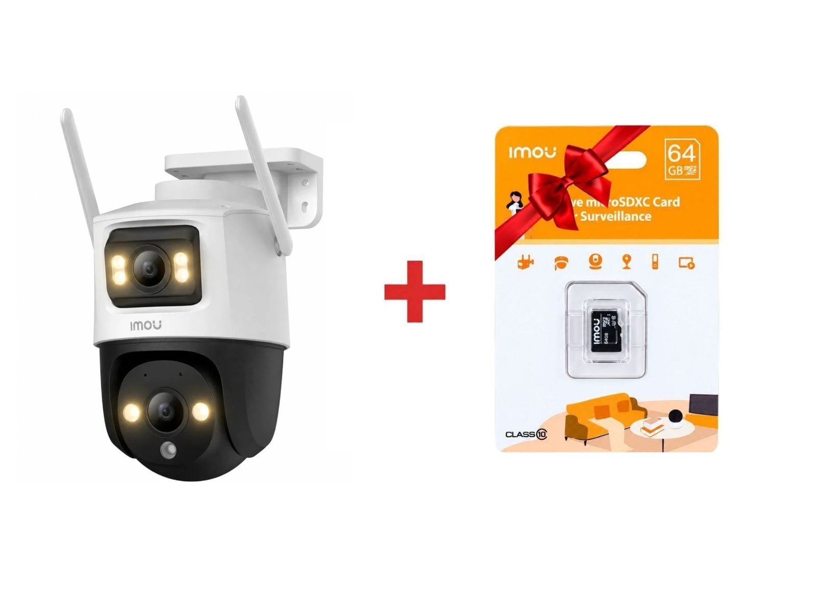 Camera de supraveghere IMOU Cruiser Dual + card microSD 64GB CADOU, Wi-Fi, 2 lentile de 3+5 MP, Full Color, audio bidirectional, IPC-S7XP-8M0WED+SD64GB