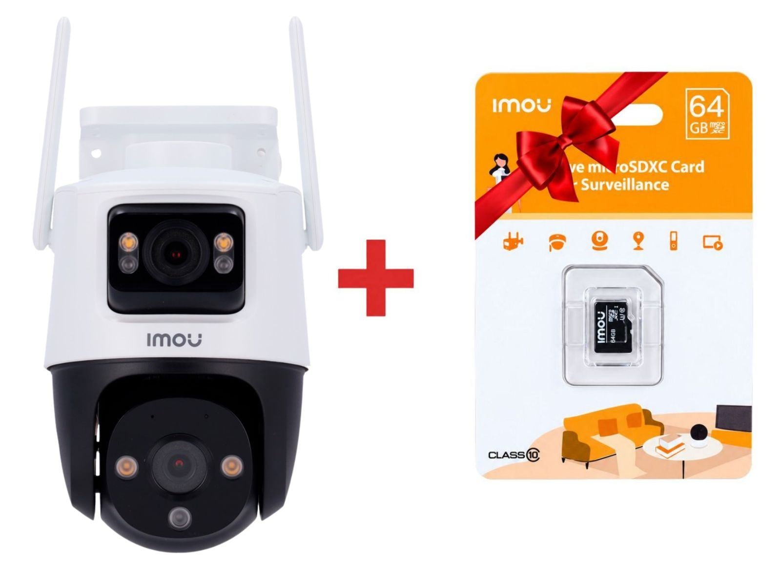 Camera Wi-Fi exterior Imou Cruiser Dual 2 + card microSD 64GB cadou, 10MP (5MP + 5MP), 3.6mm, rotire de pe mobil, IR 30 m, IPC-S7XEP-10M0WED+SD64GB