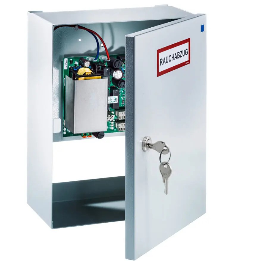 Centrala de desfumare SIMON RWA EMB 7300 10A, cu 2 acumulatori 7A, 2 module terminale, 230VAC, 506W