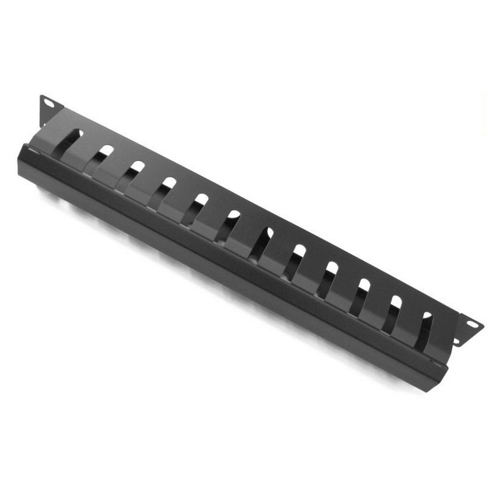 Organizator cabluri orizontal 1U, 12 ghidaje, capac inclus, montaj 19