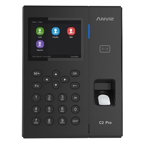 Control acces pontaj RFID si Mifare, cu amprenta, card, PIN, Wi-Fi, USB, RS232, TCP/IP, Wiegand 26, PoE, Anviz C2PRO-DUAL