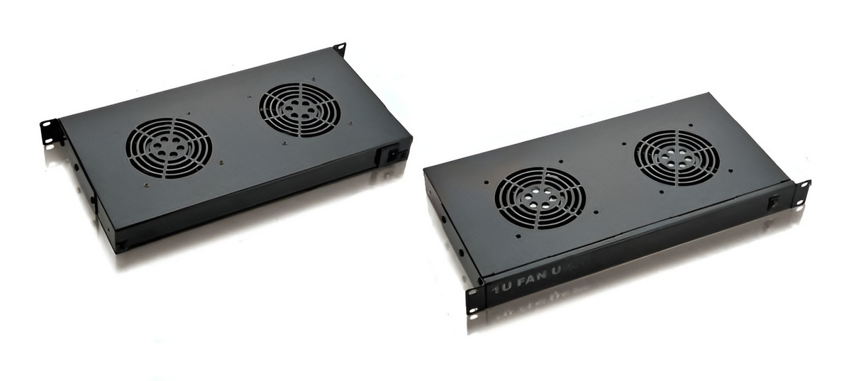 Cooler cu 2 ventilatoare pentru rack de podea, otel, negru, Safer RACKFAN2T-FLOOR
