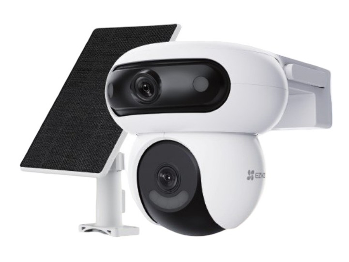 Camera de supraveghere duala cu panou solar Ezviz CS-HB90/SP(4MP+4MP), Wi-Fi, 2K x2 , Full Color, functii AI detectie umana- vehicule, audio bidirectional, vedere panoramica, rotire- inclinare din aplicatie, slot card microSD