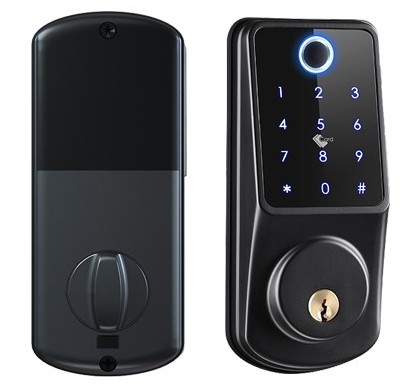Incuietoare smart, cu card Mifare, amprenta, PIN, cheie de urgenta, Bluetooth, Wi-Fi, compatibila cu aplicatia Tuya, SECUKEY D2-F