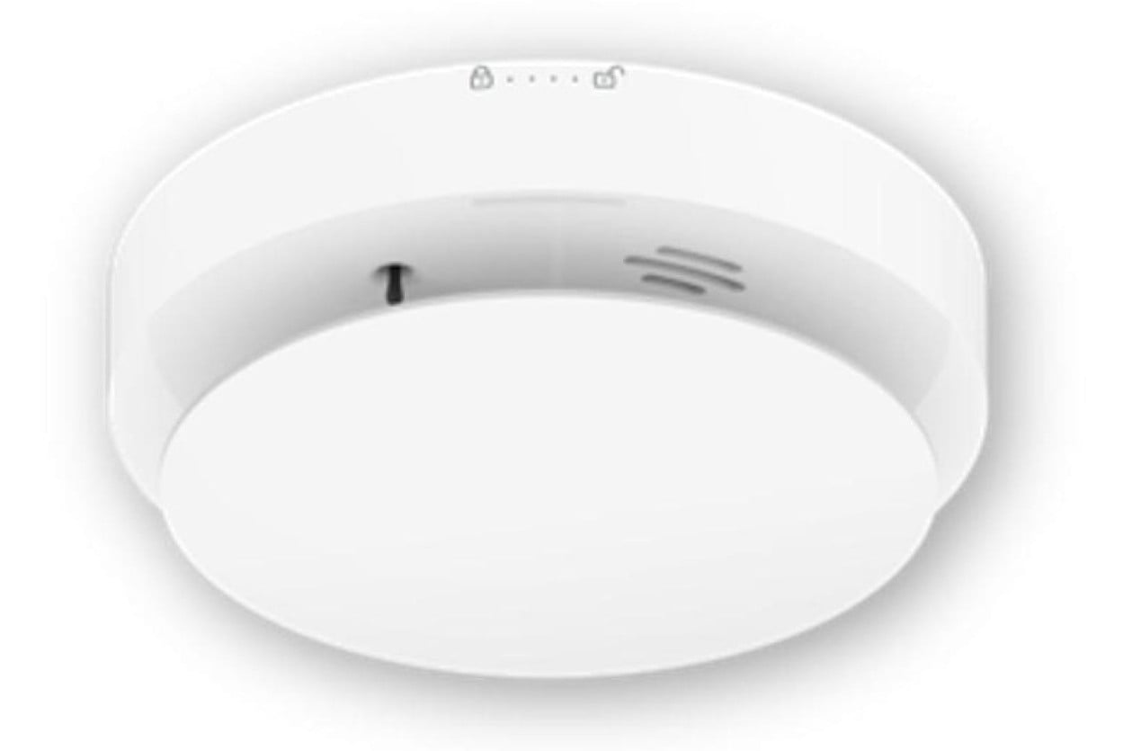 Detector fum si temperatura wireless Hikvision DS-PD451SMK-WE, senzor fotoelectric, 868 MHz, raza 1000m, montaj tavan, securitate AES-128